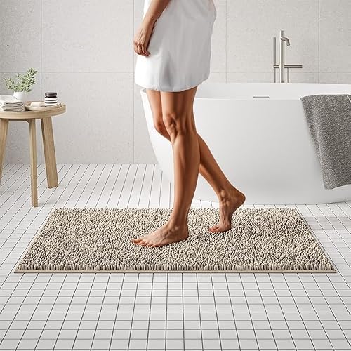Tapete de baño extra largo de felpilla, tapete de microfibra absorbente, lavable a máquina y antideslizante para baño, ducha, habitación y puerta
