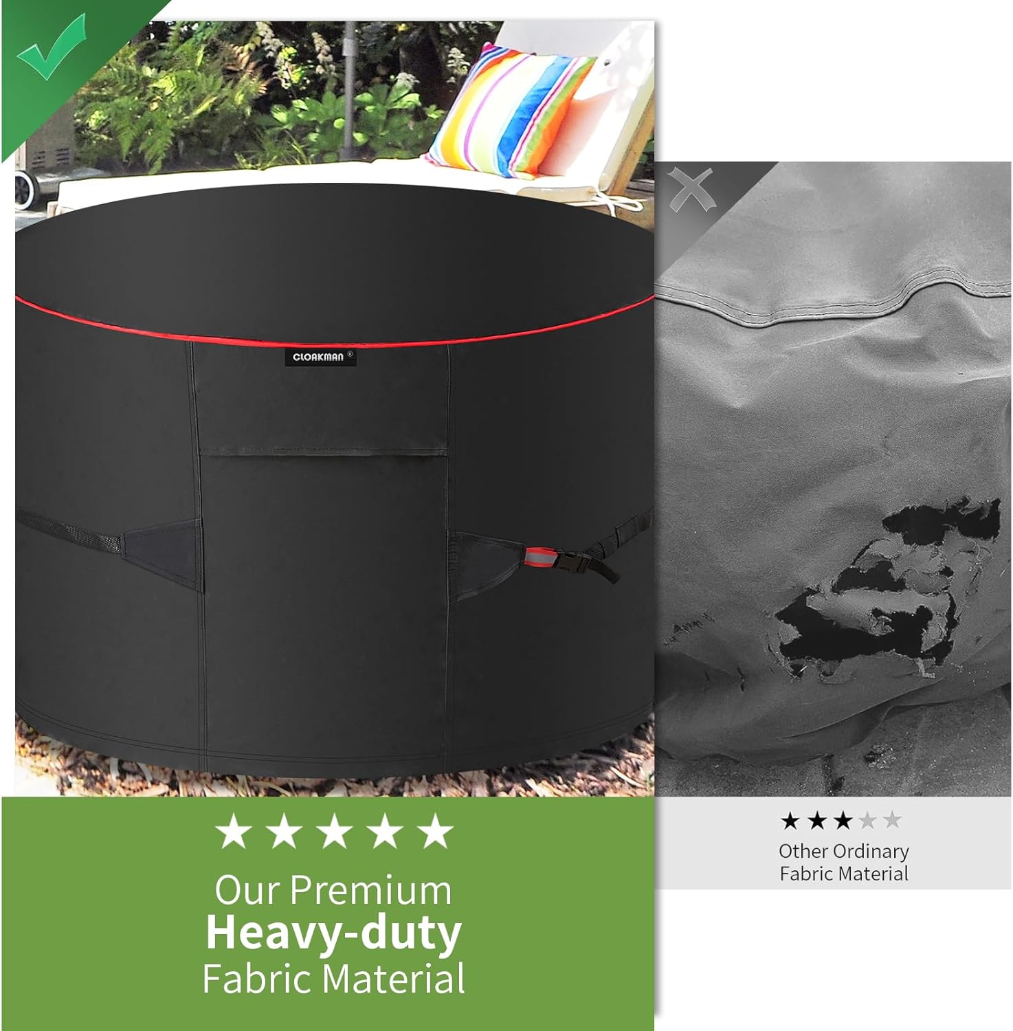 Premium Heavy-Duty Round 52-57 Inch for In Ground Fire Pit Cover - Waterproof 600D Large Firepit Covers, Outdoor Weatherproof Patio Built In Furniture Cover - Black