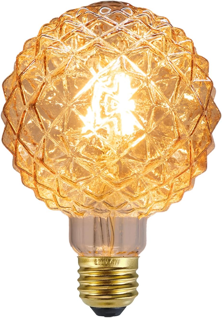 LED Edison Bulb - Round Durian Shape, 4W E26 Base, Amber 2500K Warm White, Non-Dimmable, Retro Vintage Decorative Lighting for Home, Living Room, Café, Bar & Farmhouse