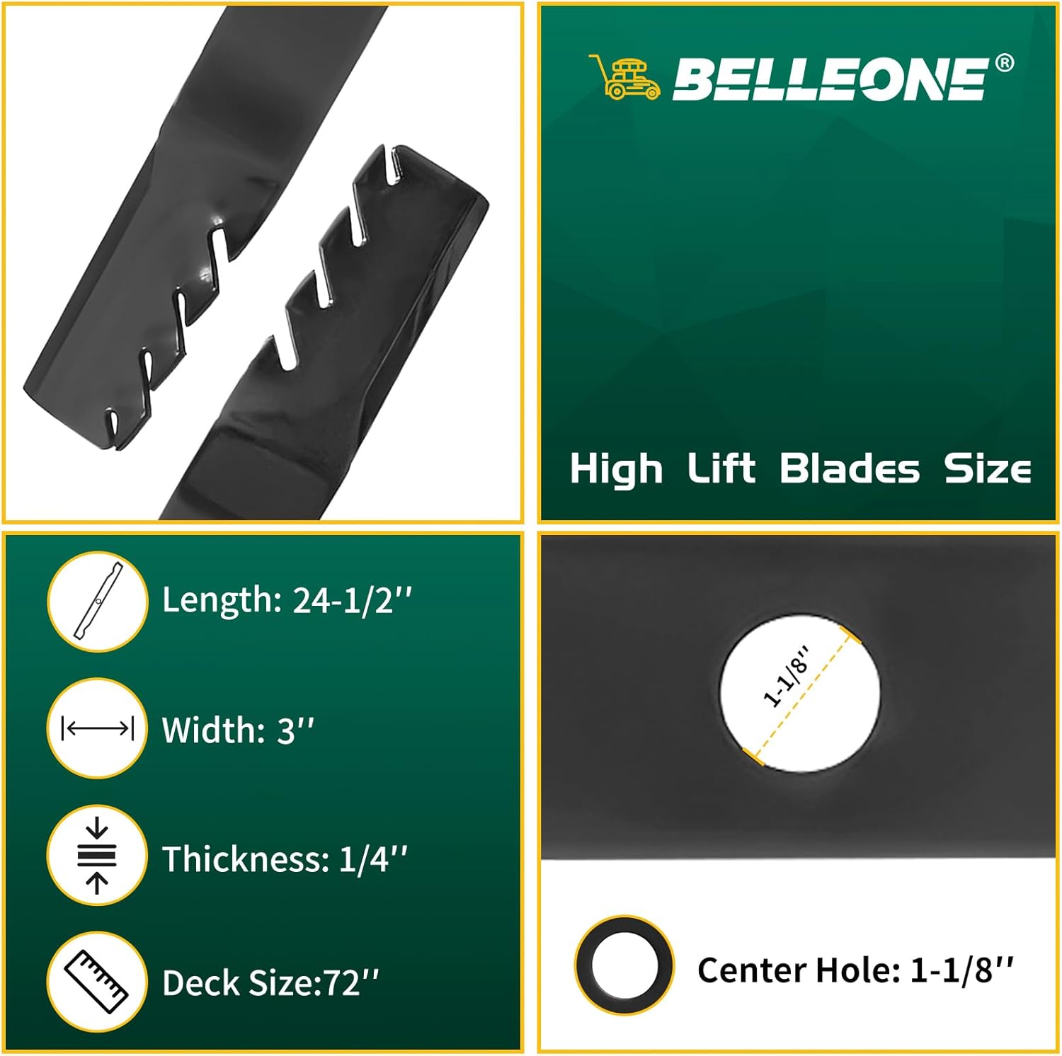 Belleone Lawn Mower Blades Compatible with 72" KUBOTA K5677-34340 ZD326, 3 Pack
