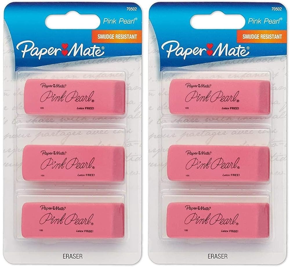 Paper-mate Pink Pearl Eraser Premium Medium Rubber, 3 ct (Pack of 6)