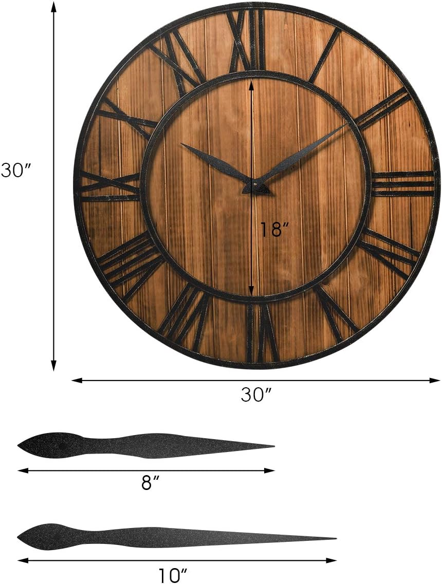 Tangkula 30 Inch Round Wall Clock, Farmhouse Large Wall Clock with Roman Numerals, Decorative Wooden Wall Clock, Come with AA Battery, Rustic Wall Clock Hanging for Home Office (Bronze+Brown)