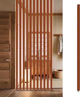 Room Divider Freestanding Wooden Partition - Floor to Ceiling Space Separator Panel for Restaurants, Offices, and Decor - Hollow Slats for Stairways and Porches