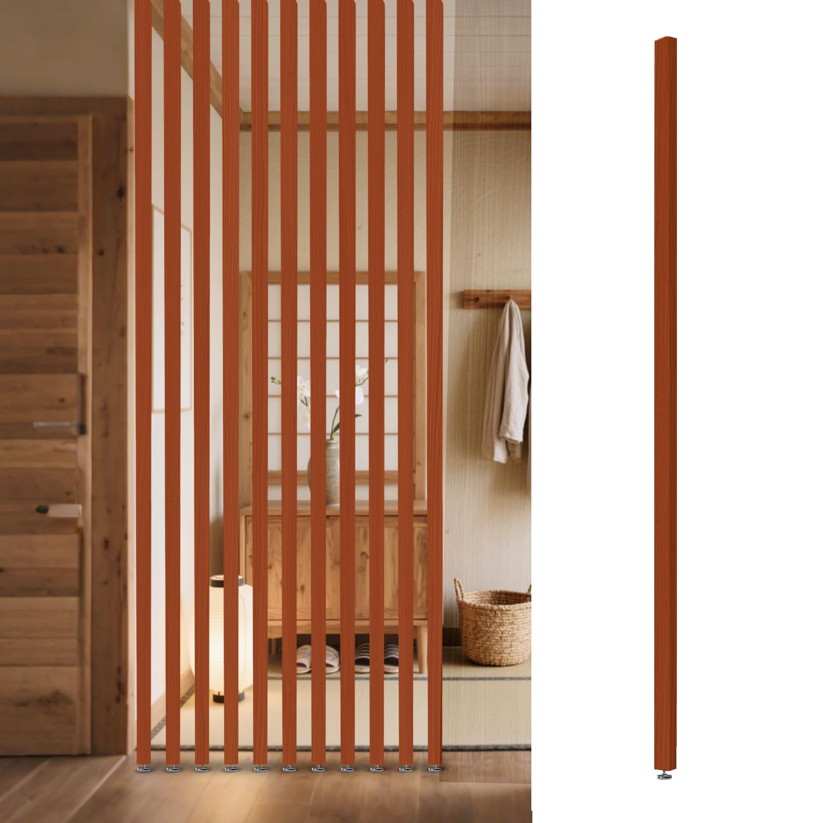 Room Divider Freestanding Wooden Partition - Floor to Ceiling Space Separator Panel for Restaurants, Offices, and Decor - Hollow Slats for Stairways and Porches