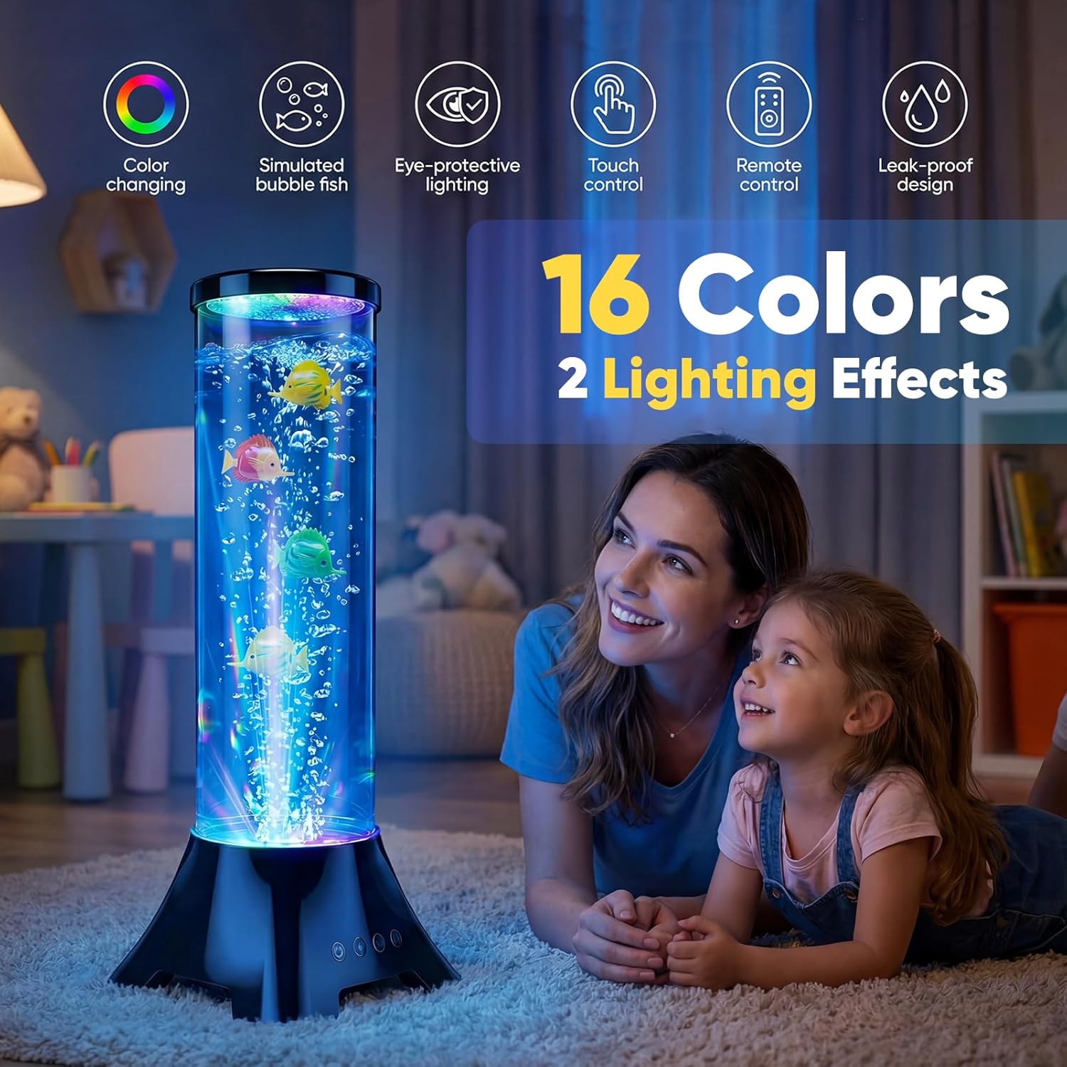 Jellyfish Lamp with Bluetooth Speaker, Remote 16/17-Color Sensory Aquarium Night Light for Bedroom/Home Office Decor, Quiet Motor, USB Powered, Timer & Dimming, Gifts for Adults & Teens