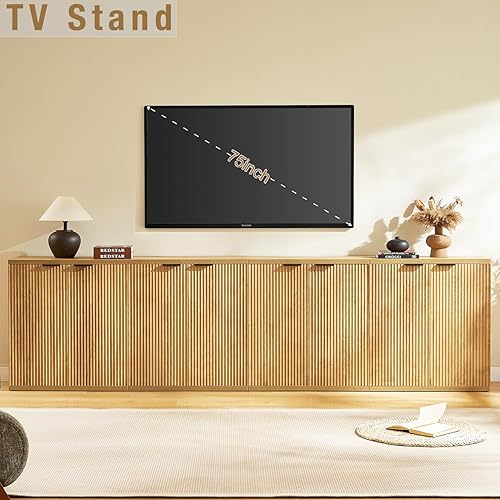 Miniatura 4 de Armario buffet con almacenamiento, aparador de 64 pulgadas acanalado moderno bohemio acento Credenza, soporte de TV de mediados de siglo, mesa