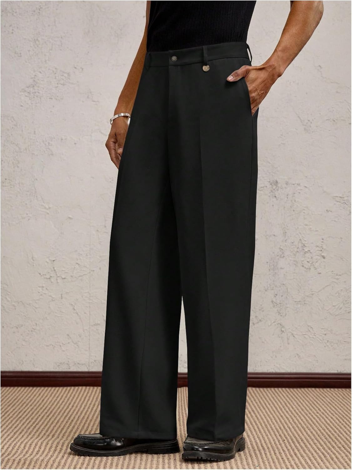 GORGLITTER Men's Baggy Wide Leg Dress Pants Casual Business Flat Front Suit Slacks with Pockets - Image 5