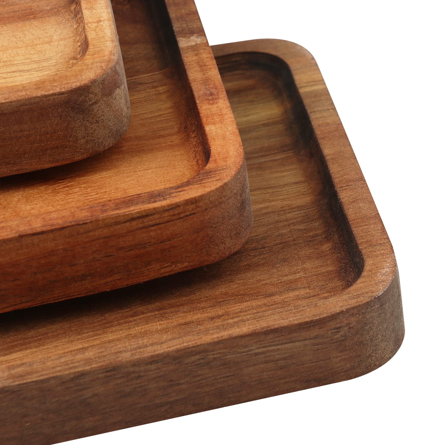 Bandeja de madera para servir, 9.8 x 5.1 pulgadas, juego de 5, bandeja de madera de acacia, perfecta para servir charcutería, postres, salsas, sushi, fiestas, reuniones familiares, bodas y decoración