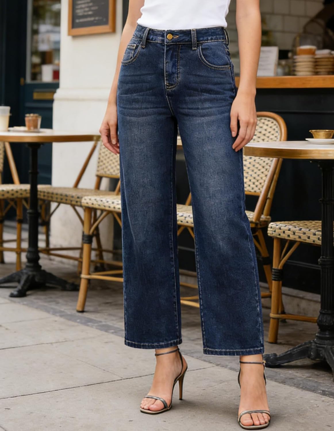 Belle Poque Women Straight Leg Jeans Stretchy Mid Rise Jeans with Pockets - Image 2