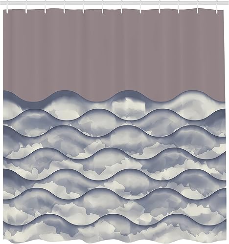 Miniatura 2 de Ambesonne Cortina de ducha con océano, ilustración de olas marinas con movimiento líquido del océano, arte de imágenes de mareas de agua, juego de
