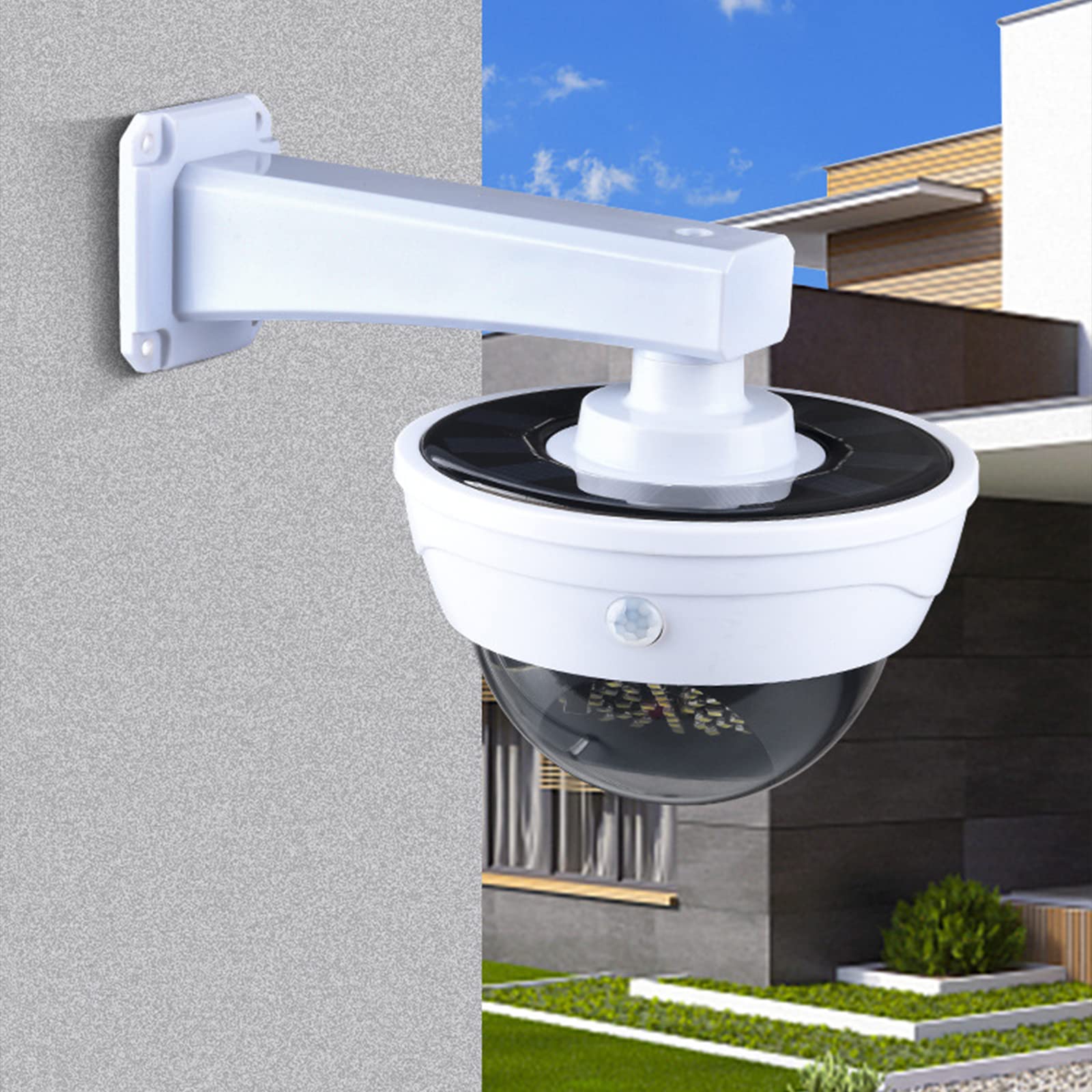 Cámara de seguridad simulada con sensor de movimiento y luces LED - Cámara de vigilancia impermeable al aire libre simulada para hogares y negocios