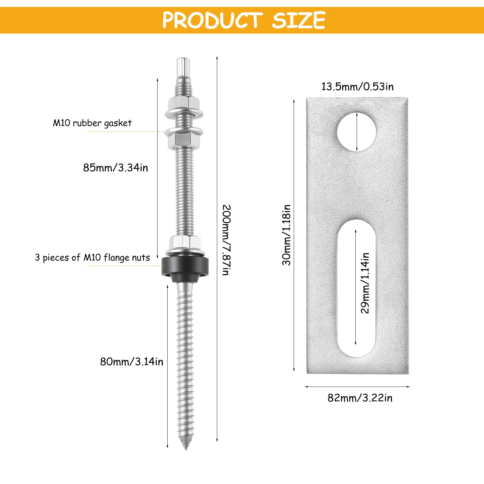 NuaSol Lot De 10 Vis à Double Filetage Avec Tôle D'adaptation M10 X 250