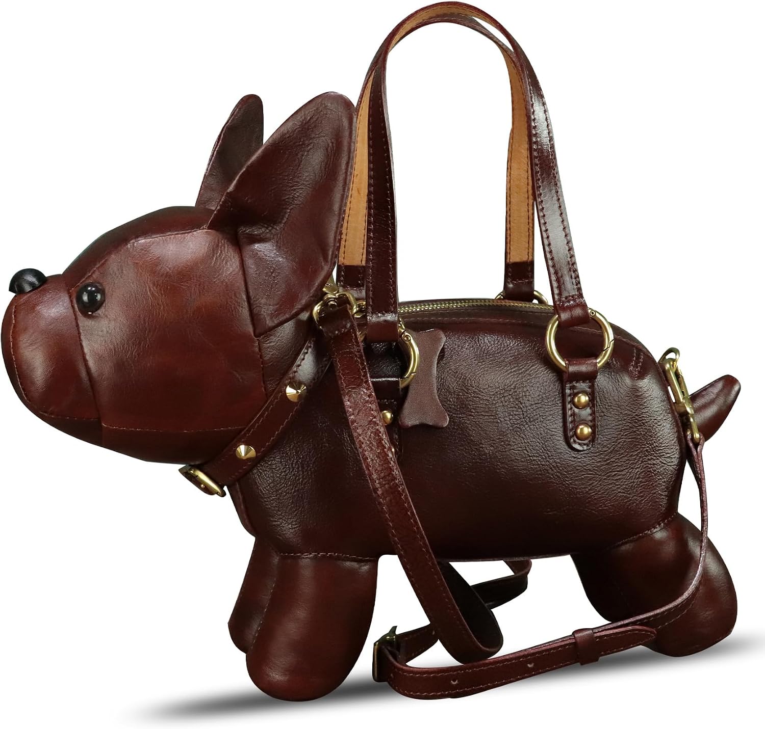 Genuine Leather Dog Purses and Handbags for Women Unique Desinger Animal French Bulldog Shape Crossbody Shoulder Bag