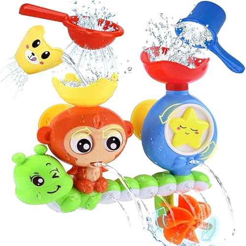 Miniatura 8 de Juguetes de baño para niñas para niños de 1 a 3 años Mesa de agua con ventosa y rotación Juguetes de bañera para niños pequeños con tazas apilables