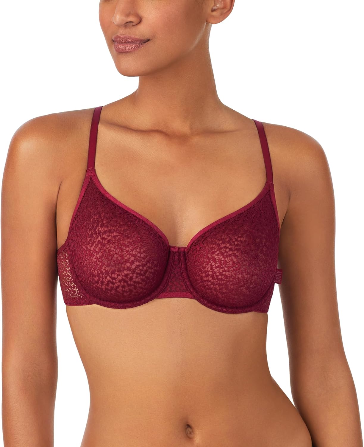 DKNY Women's Modern Lace Unlined Demi Bra, Garnet, 32B