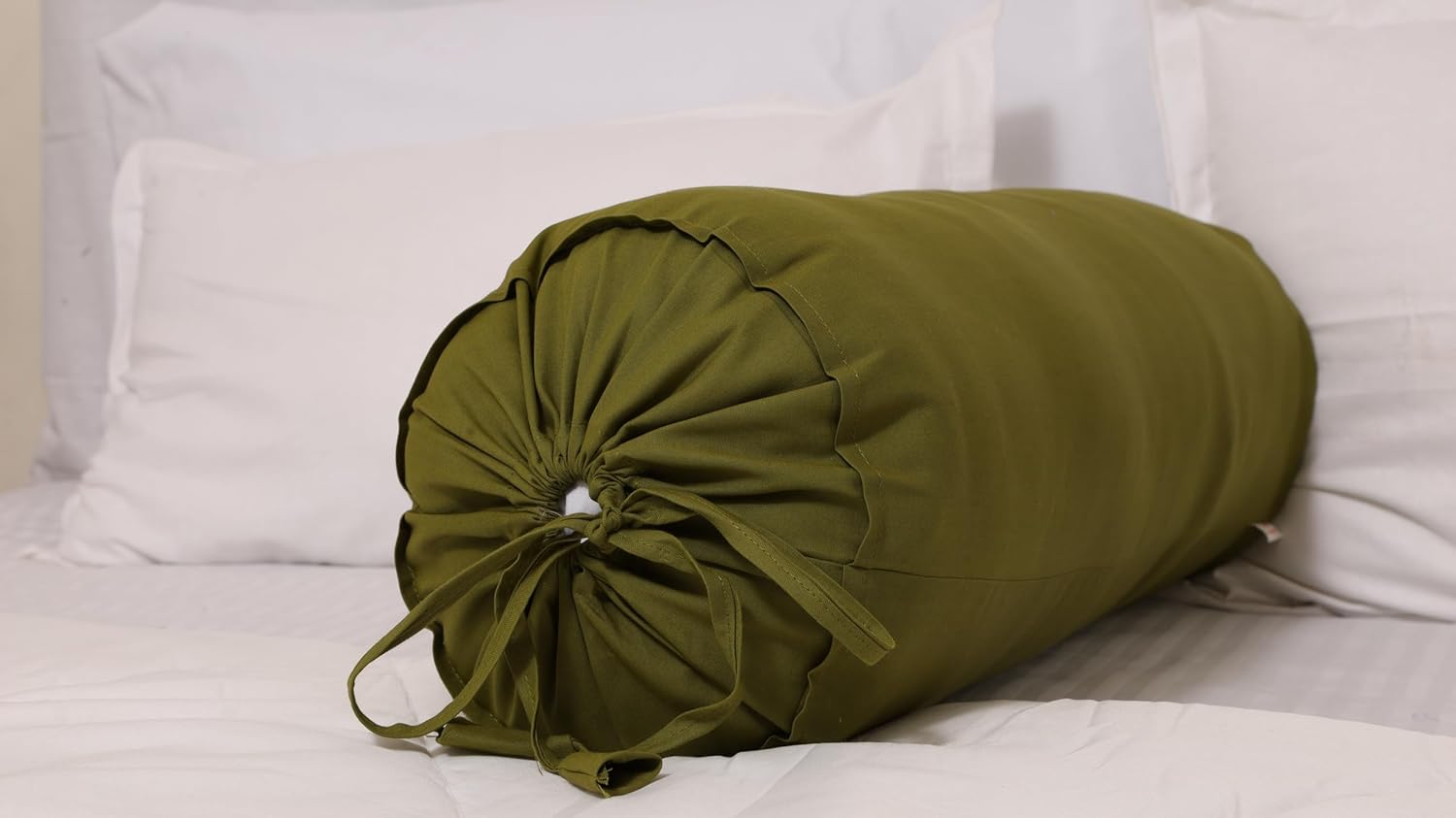 2 Pcs Cervical Neck Roll Pillow Cover with Drawstring closures Round Neck Roll Pillow Case cotton Bolster Pillowcases for Cylindrical Cushion (Olive Green, 6 x18 inch ( 15 x45.5 cm ))