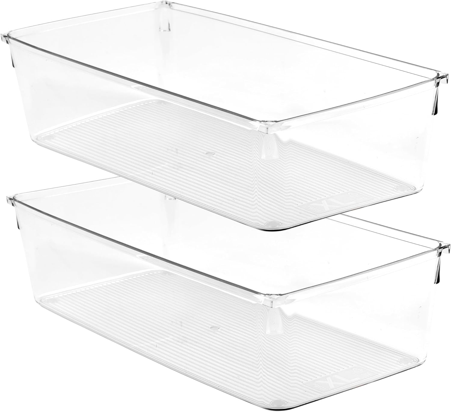 Amtido Clear Drawer Organiser Tray Set, 2 Pack – Durable Storage Containers for Kitchen, Pantry, Office & Cosmetics – Plastic Drawer Organiser Fits Drawers, Cupboards & Fridge – 15.2 x 30.5 x 8.3cm