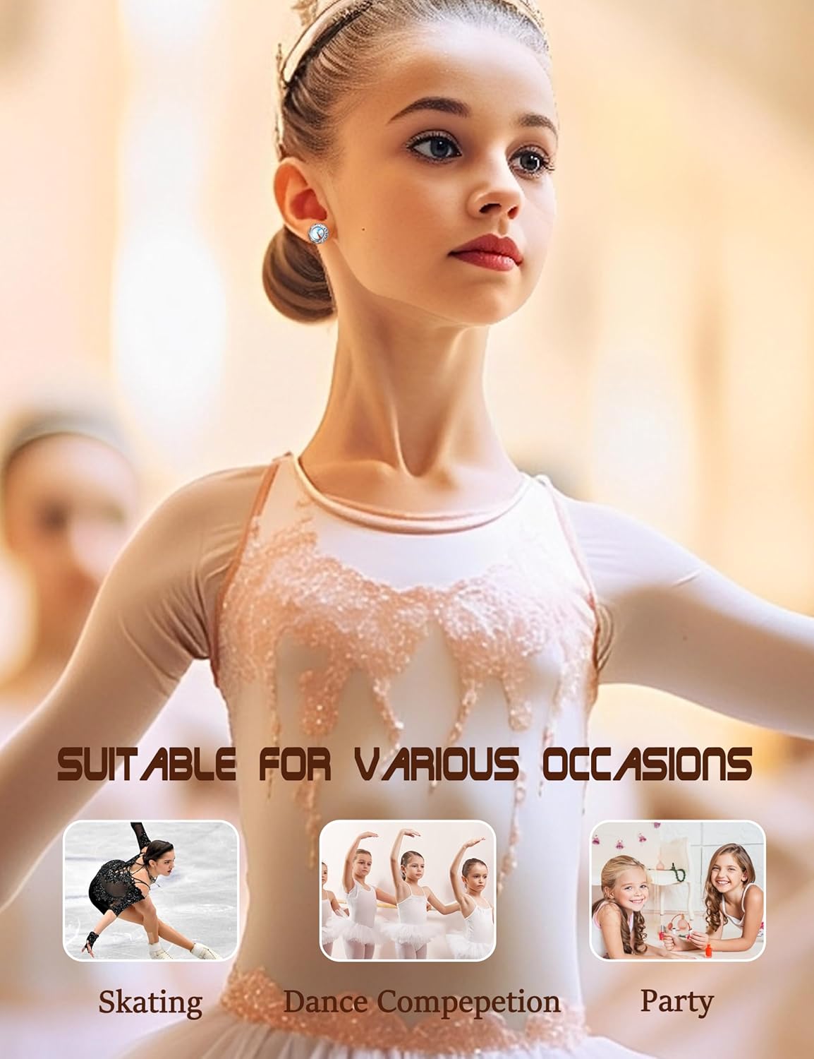 FIBO STEEL Clip on Halo Earrings Rhinestone Earrings Crystal Earrings for Women Round Acrylic Stone Inside Dance Competitions Stage Opera Performance Wedding Party Jewelry - Image 6