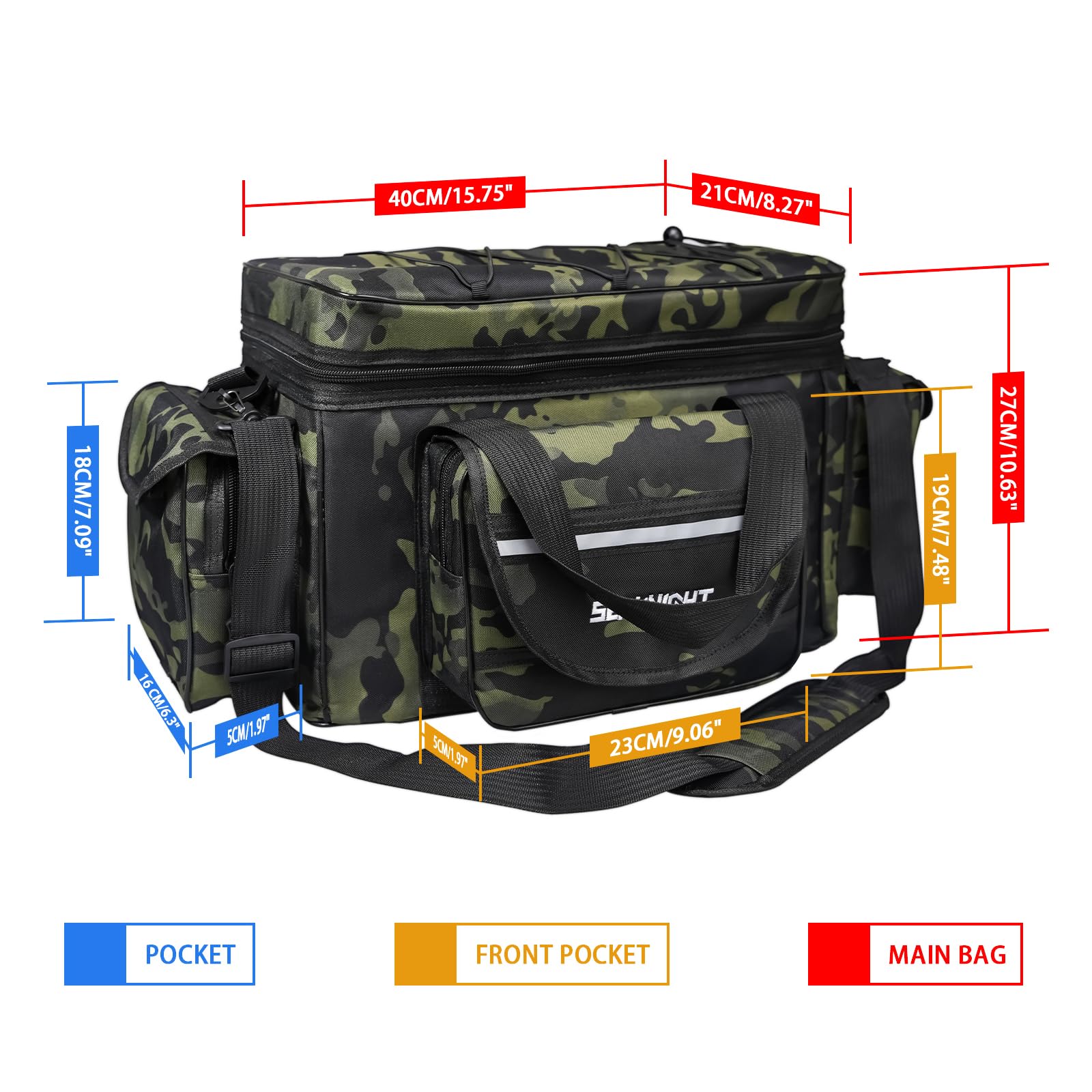 Seaknight Carp Fishing Bag SK003 Single Shoulder Sea Fishing Tackle Bags Holdall Camouflage Outdoor Carryall Bag Hiking Travel Pack 50CM*28CM*27CM (Camou Green) - Image 3