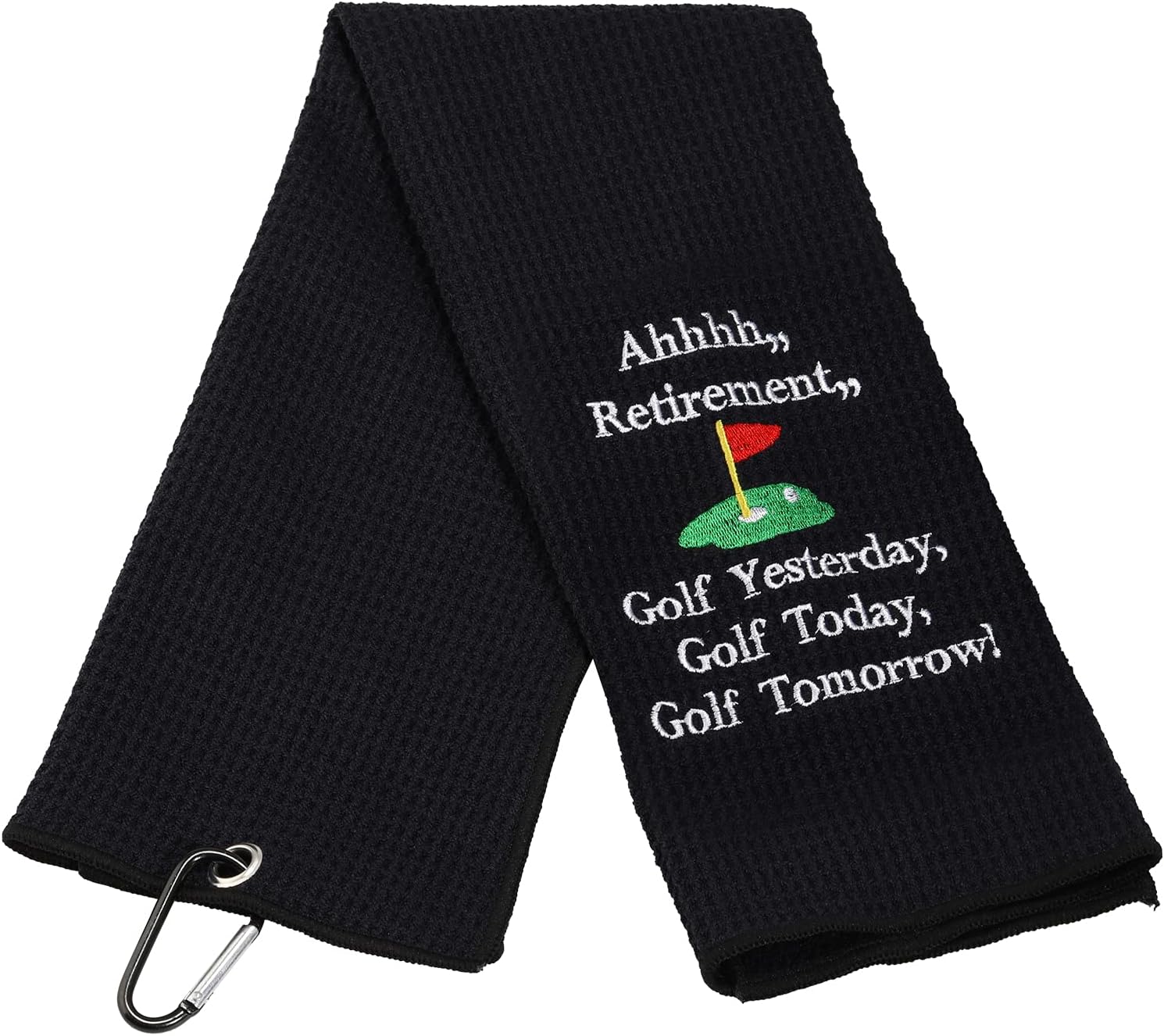 review LEVLO Ahhhh Retirement Golf Yesterday Golf Today Golf Tomorrow Embroidered Golf Towel with Clip Golf Gift for Men/Women (Ahhhh Retirement-Black)