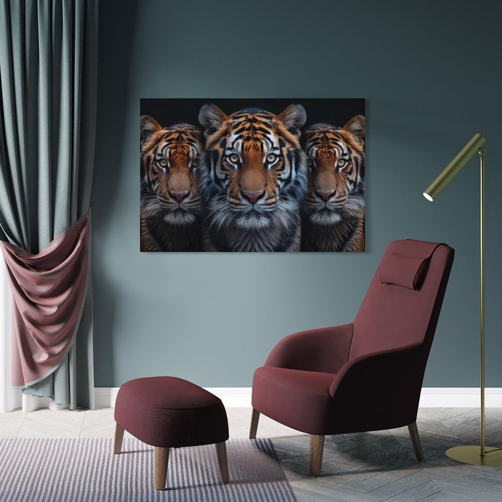 Junmoney Frame-Style-7 Canvas Wall Art Three Tigers, 24X36inch(60X90cm), For New Homes, Bedrooms Or Workspaces, Canvas Artwork With Gifting Potential