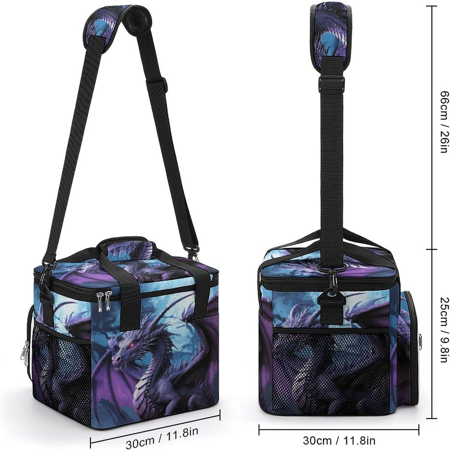 Large-Capacity Oxford Cloth Purple Dragon Purple Moon Printed Camping Ice Bag, Outdoor Portable Insulation and Cold Storage Bag, Enjoy A Cool Camping Time