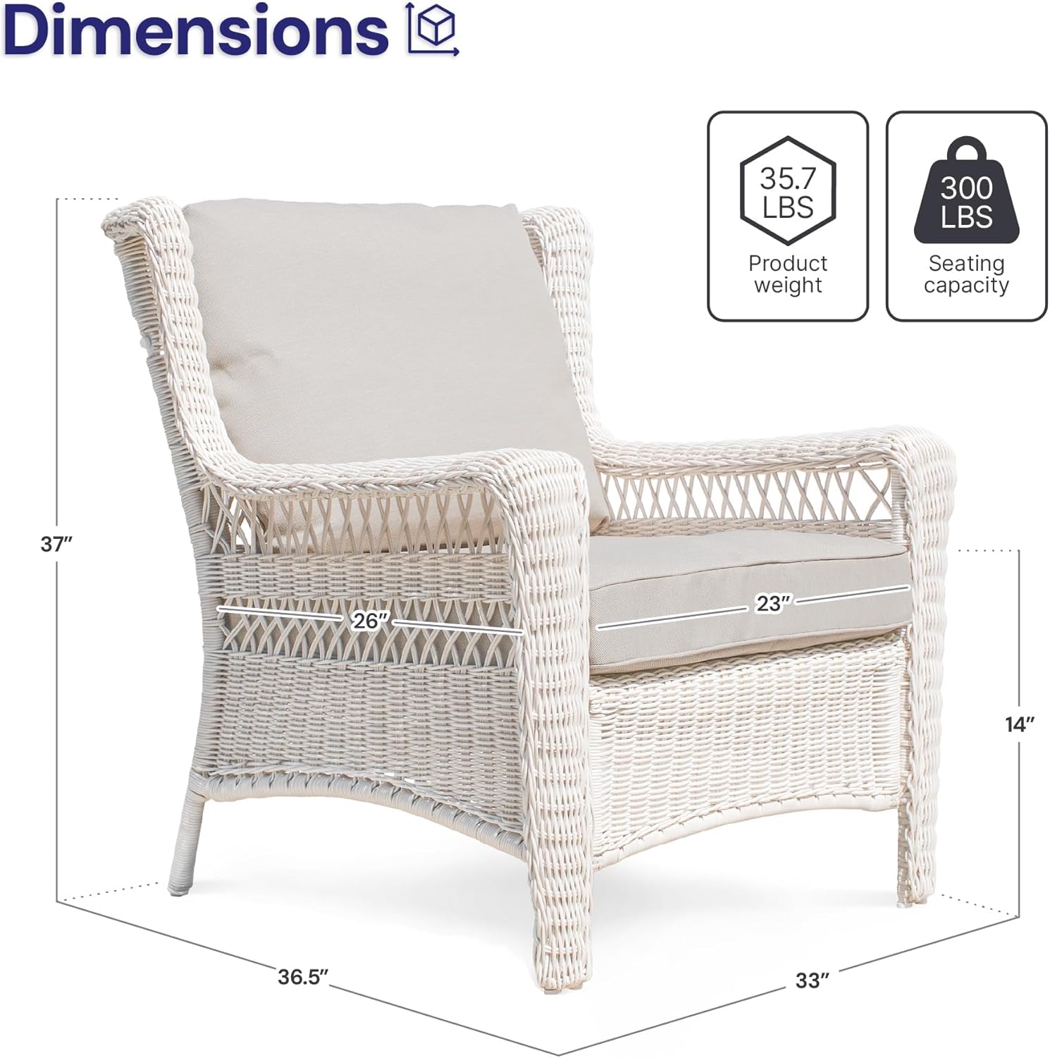 Park Meadow Outdoor Wicker Club Chair, All-Weather HDPE Patio Dining Chair with 4” Taupe Beige Cushions