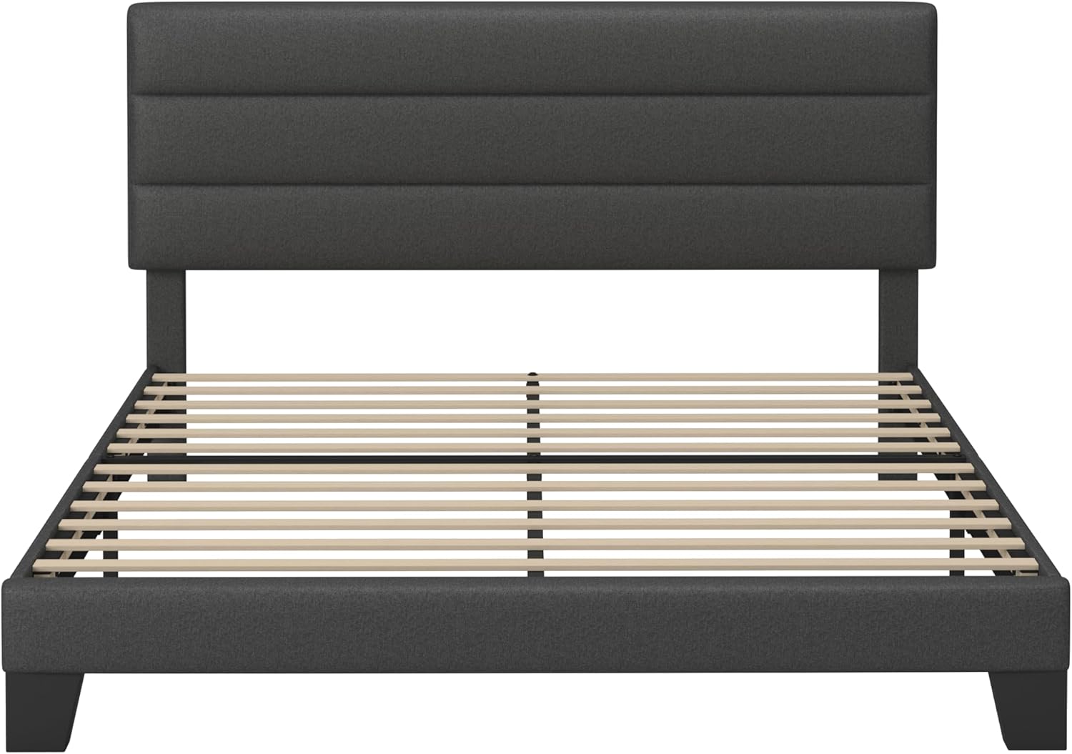 GOLDORO Queen Size Platform Bed Frame with Upholstered Headboard, Wooden Slats Support, No Box Spring Needed, Easy Assembly, Dark Grey