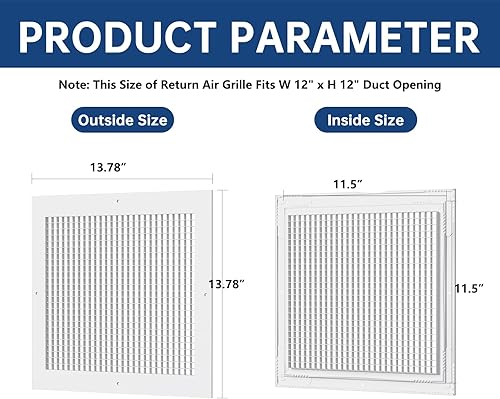 Miniatura 2 de Rejilla de aire de retorno para apertura de conducto de 12 x 12 pulgadas, cubierta de rejilla de retorno de aluminio Eggcrate a prueba de óxido,