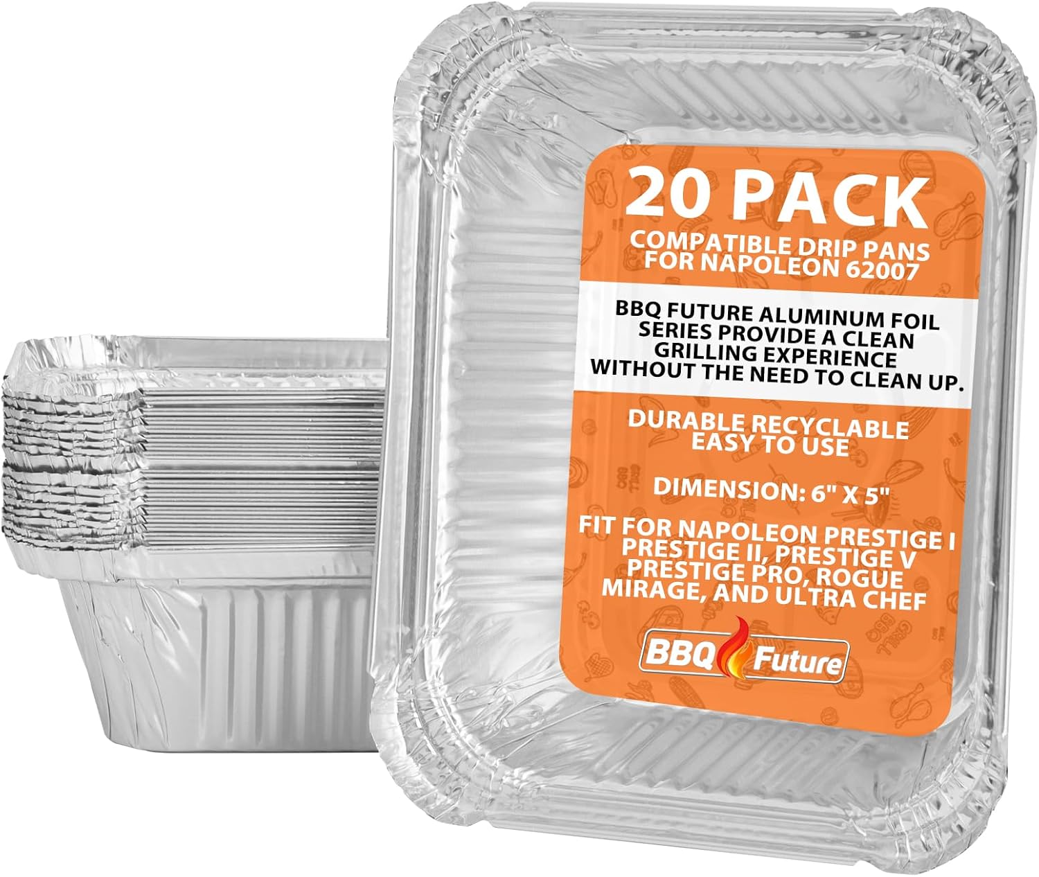 62007 Drip Pans Liners for Napoleon, 20 Pack Grill Grease Tray Accessories for Napoleon Prestige I/II/V, Prestige PRO, Rogue, Mirage & Ultra Chef, BBQ Disposable Aluminum Foil Replacement Parts