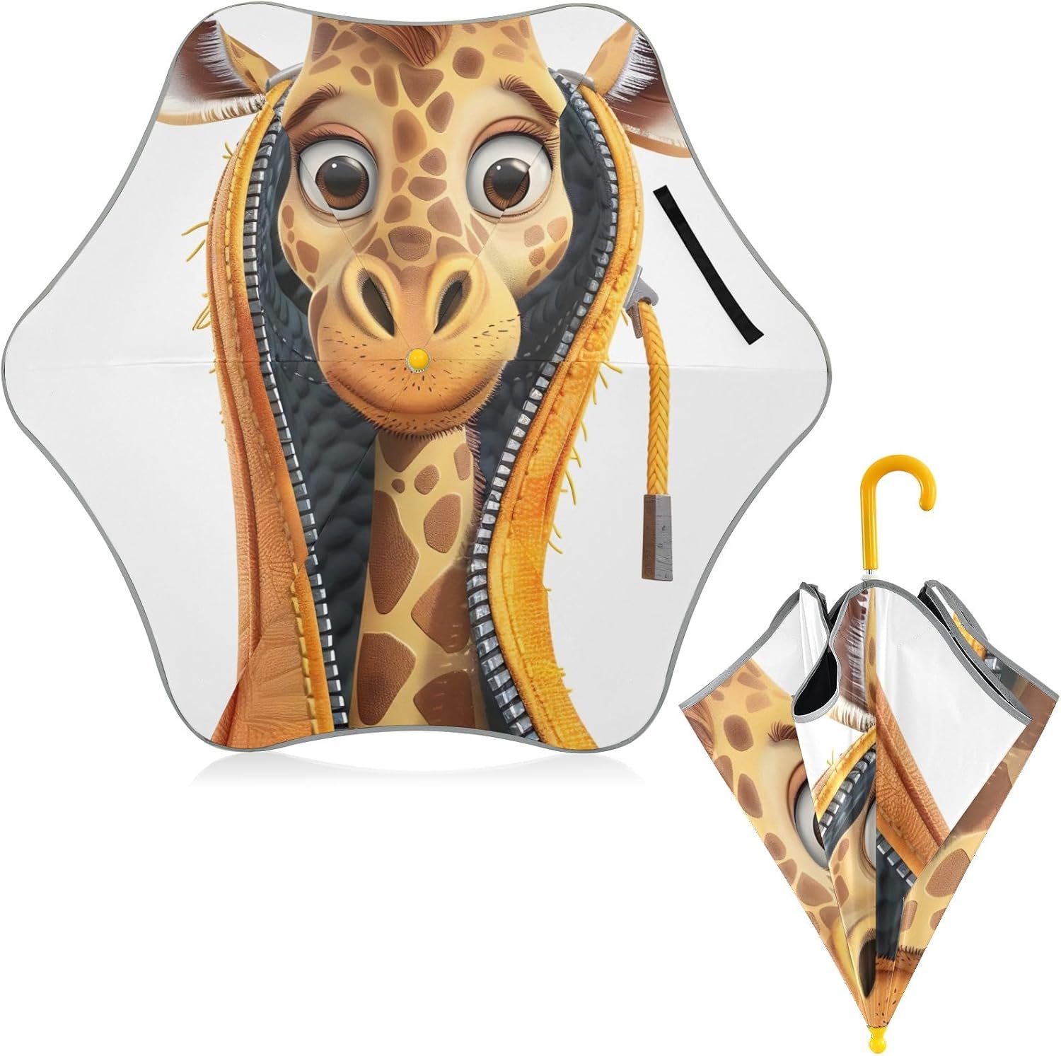 ODAWA Cartoon Giraffe Stick Umbrellas with Rounded Corner Boy Girl UV Umbrella Sun Protection Age 3-8