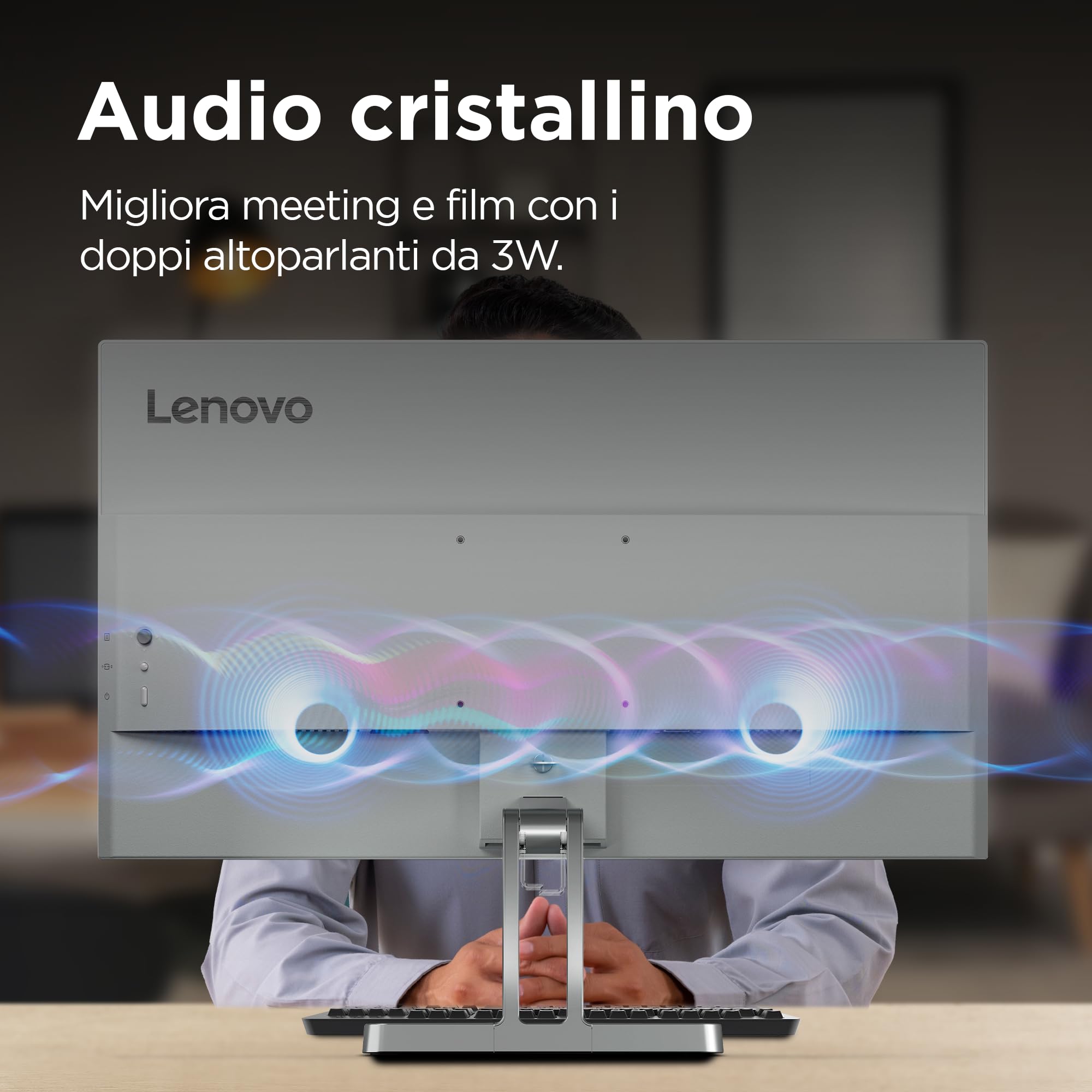 Lenovo L24i-4A Monitor 23.8" FHD (1920x1080), IPS, 1ms, 100Hz, Altoparlanti integrati, Low Blue Light, Bordi Ultrasottili, Regolabile, HDMI e VGA