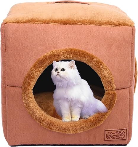 2 in 1 Collapsible Cat Cube Cat Small Dog Rabbit Condo Pet House Cat Cave/Cat Bed/Cat Condo/Cat House-Small