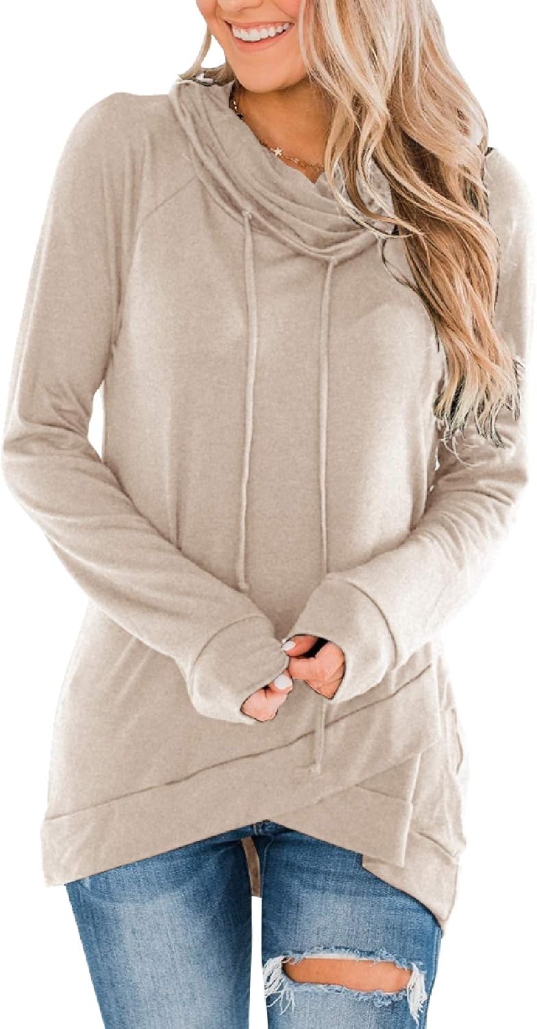 Fallorchid Womens Cowl Neck Tunic Tops Long Sleeve Pullovers Casual Drawstring Sweatshirts