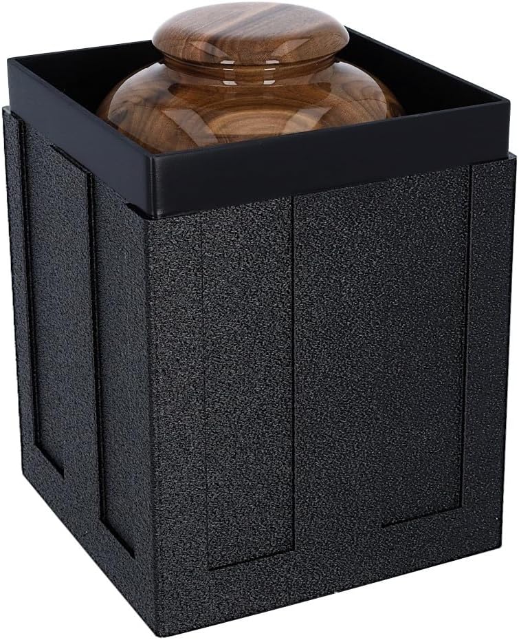 Walnut Wooden Cremation Urn and Burial Vault Set, Ground Burial Funeral Capsule for Ashes, Memorial Niche and Urn Keepsake Set (Memorial Plaque/No)
