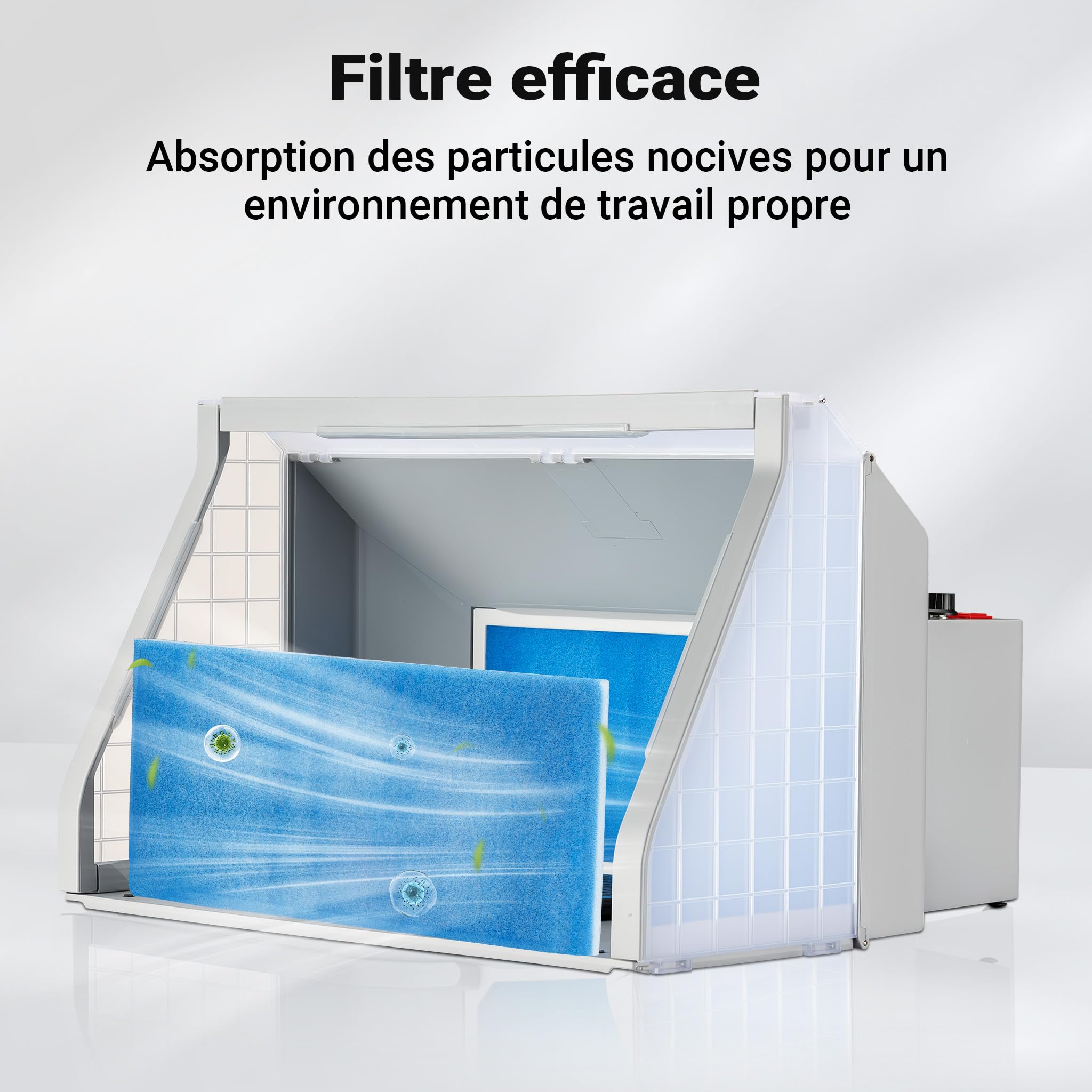 WilTec Système d'aspiration Airbrush – 9 m³/Min – avec Éclairage LED et Ventilation – contrôle par Boutons rotatifs – Cabine à Double Ventilateur réglable