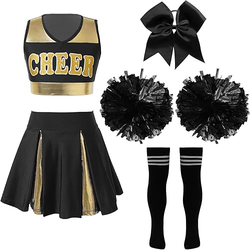 Disfraz de baile de animadoras juveniles, uniforme de animadora, vestido corto con falda plisada y pompones