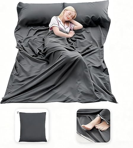 Vista 11 de Saco de dormir ligero compacto saco de dormir portátil limpio hoja de viaje camping cama para mochileros hotel senderismo Azul (Mystic Blue)