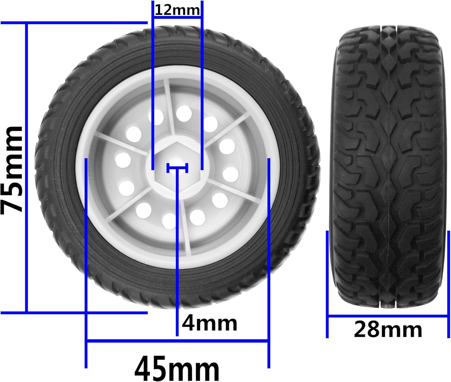 ShareGoo 75mm RC Rally Car Tires Rubber Tires Tyres & Plastic Wheel Rims 12mm Hex Compatible with Traxxas Tamiya HSP HPI Kyosho 1/10 RC On Road Racing Car (White)