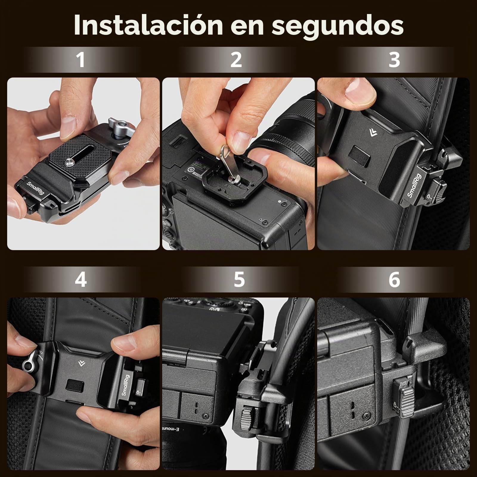 SMALLRIG Clip para Cámara con Placa, Sistema de Liberación Rápida para Sony, para Nikon, para Fujifilm, para Cámara de Acción DSLR, para Arca-Swiss - 5053