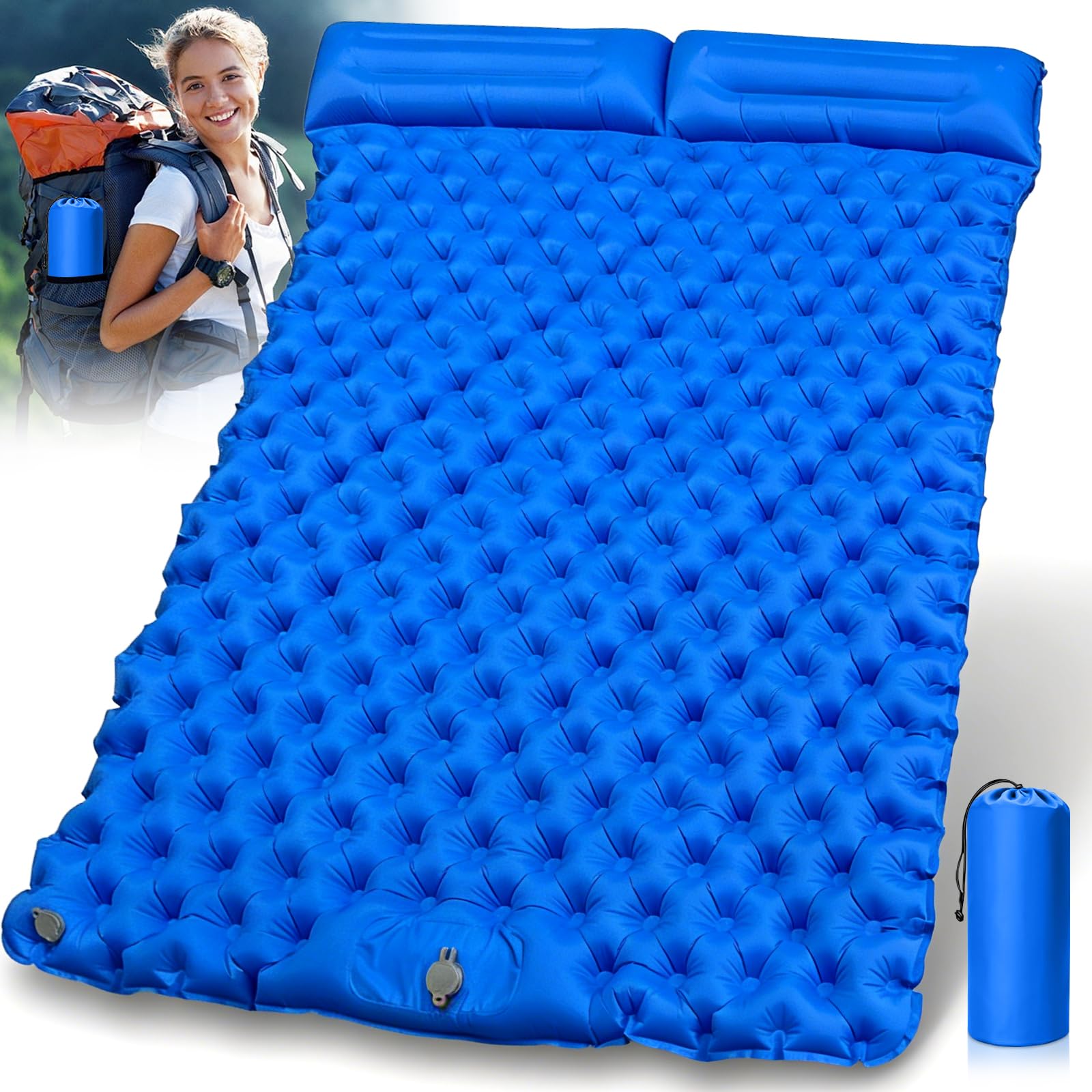 Colchón Camping 2 Personas, Colchoneta Camping Ampliado y Grueso, Esterilla Camping con Bomba de Pie Incorporada, Ultraligero Plegable Cama Hinchable, Ideal para Exteriores, Trekking, Playa