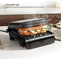 Vista 4 de OVENTE 2-Serving Electric Indoor Grill & Panini Press with Easy Clean Non-Stick Plate Coating, Opens 180 Degrees, 8.15" x 7.4" Space Saving Design