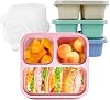 Snack Containers 3 Compartments, Reusable Bento Snack Box with 4 Pack, Meal Prep Containers for Adults, Divided Wheat Straw Food Storage Containers for Work Travel GreenBluePinkBeige, 3 C