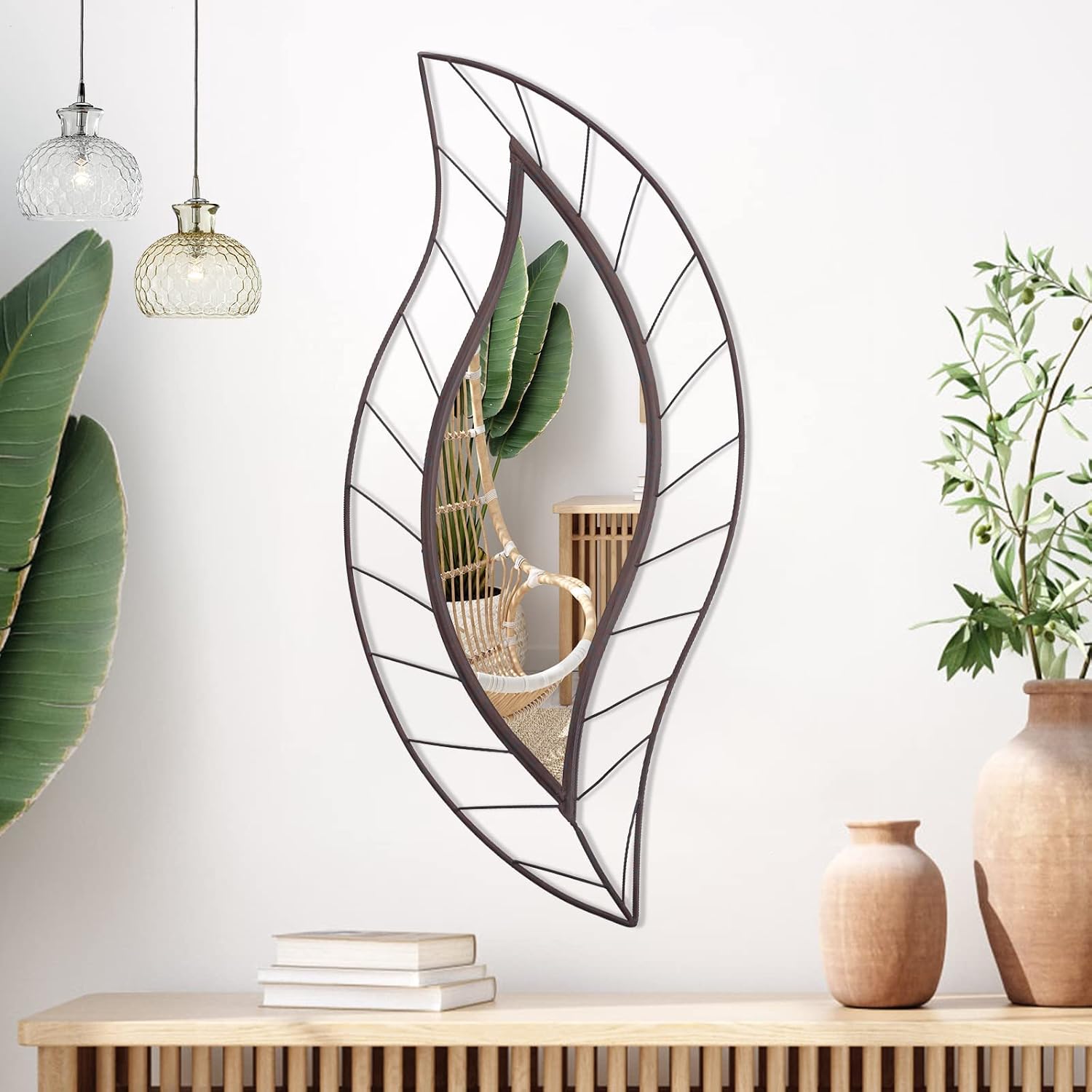 ironsmithn Wall Mirror Mounted Decorative Mirror Leaf Stylish Decor for Bathroom Vanity, Living Room or Bedroom(Rustic)