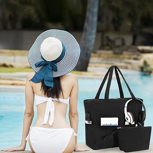 Miniatura 5 de LOIDOU Bolsa de playa grande impermeable a prueba de arena con cremallera y bolsillos húmedos, bolsa de hombro para profesores de viaje