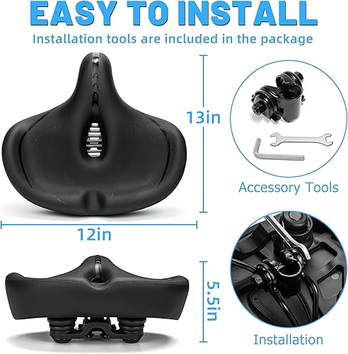 Miniatura 7 de Asiento de bicicleta de gran tamaño para hombres y mujeres, asiento de bicicleta extra ancho y suave, cómodo respaldo acolchado, reemplazo de silla