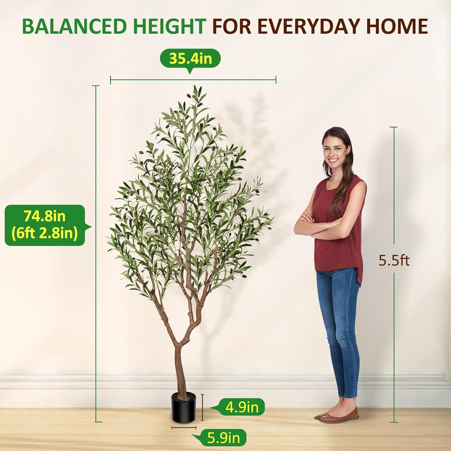 Suntee Olive Tree Artificial Indoor 6ft, Faux Olive Tree with Large Olive Branches and Realistic Fruits, Fake Floor Plant Artificial Plants Indoor for Home Office Living Room Decor