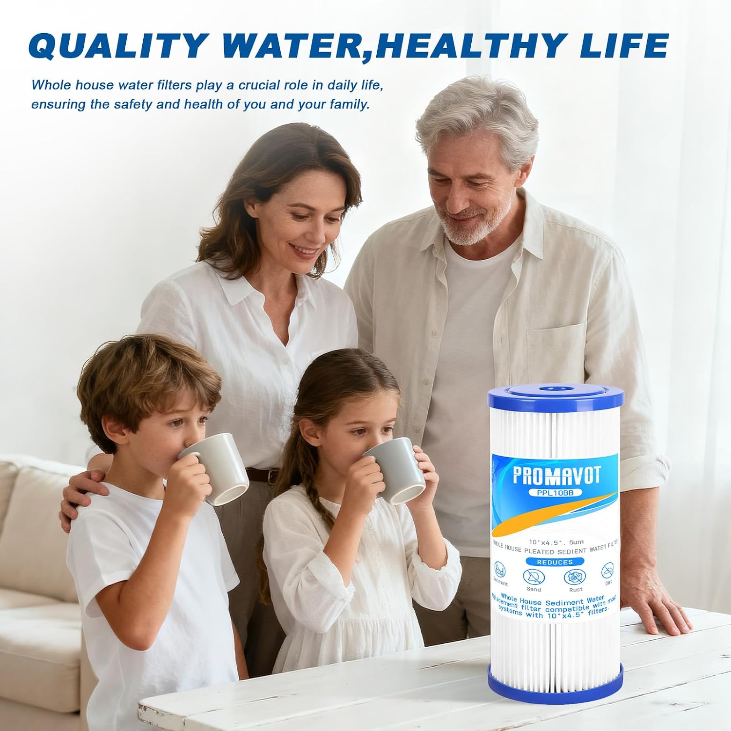 Whole House Sediment Water Filter, 5 Micron 10"x4.5" Pleated Filter Cartridge. Compatible with GE FXHSC, Culligan R50-BBSA, Pentek R50-BB, W50PEHD for Well Water (2 Pack)