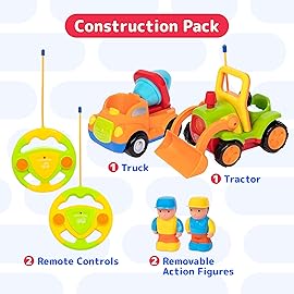 PREXTEX 2pk Remote Control Cars for 3-5 Year Old Boys - Truck & Tractor Toddler Toys