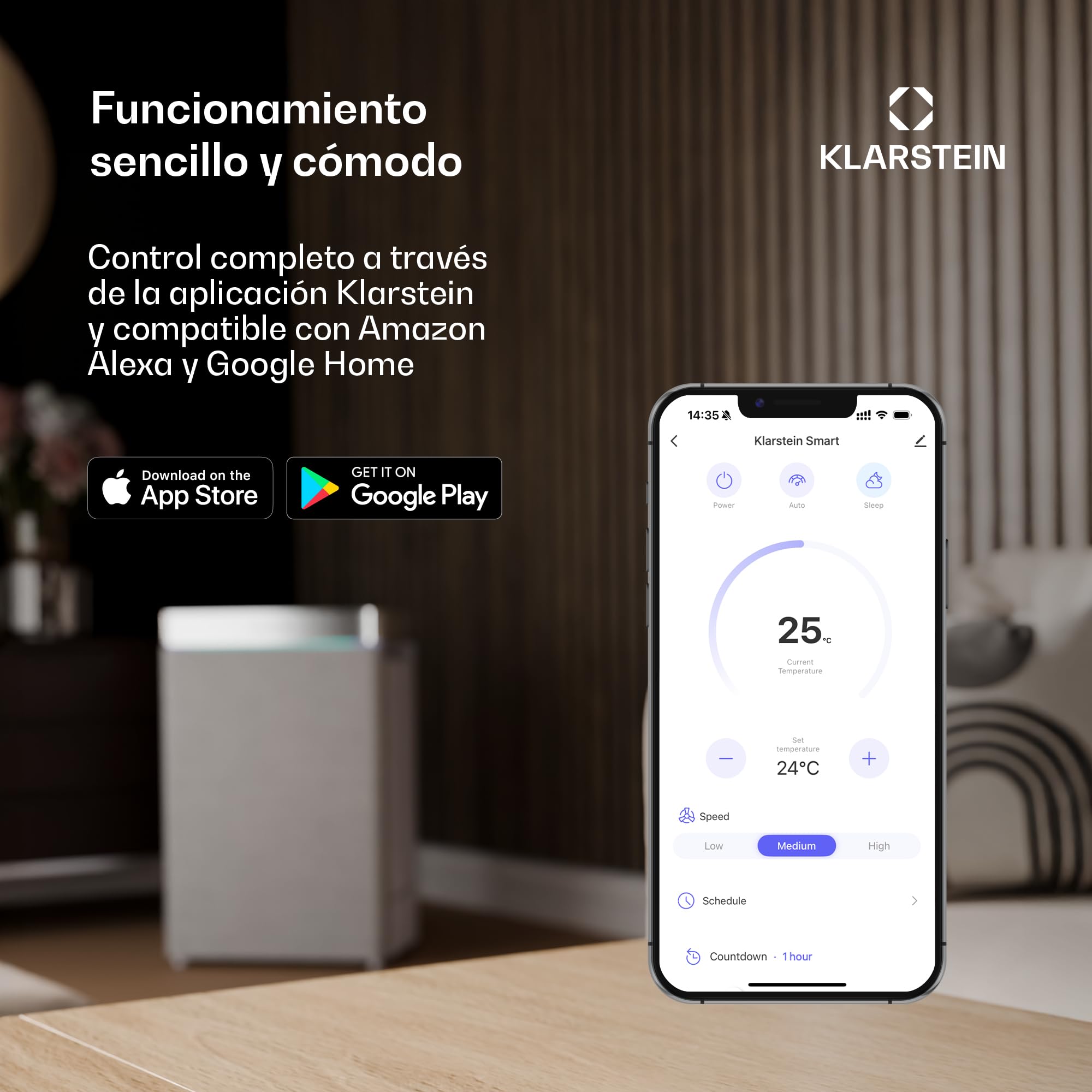 Klarstein Skyscraper Ice Smart Climatizador Evaporativo – 4 en 1: Ventilador, Enfriador, Purificador & Humidificador, 180 m³/h, Control App & Alexa, Depósito 6L, Oscilación, Ionizador, Negro